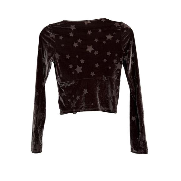 Out From Under star print velvet tie front top XS brown celestial grunge - Picture 2 of 5